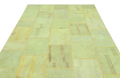 Teselya Green Patchwork Wool Handmade Area Rug 6'6" x 9'11"