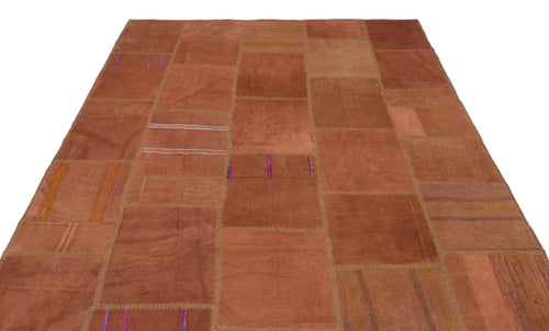 Teselya Orange Patchwork Wool Handmade Area Rug 6'4" x 9'11"