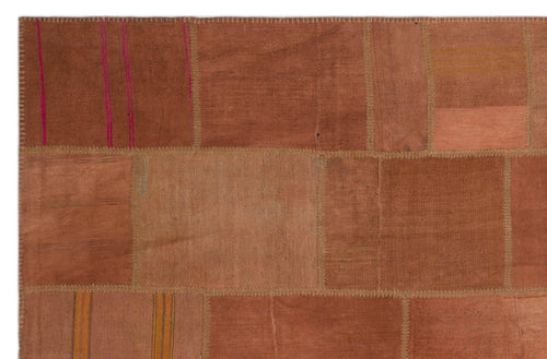 Teselya Orange Patchwork Wool Handmade Area Rug 6'4" x 9'11"