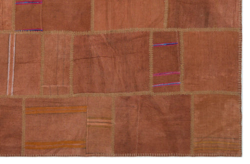 Teselya Orange Patchwork Wool Handmade Area Rug 6'4" x 9'11"