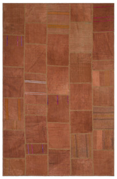Teselya Orange Patchwork Wool Handmade Area Rug 6'4" x 9'11"