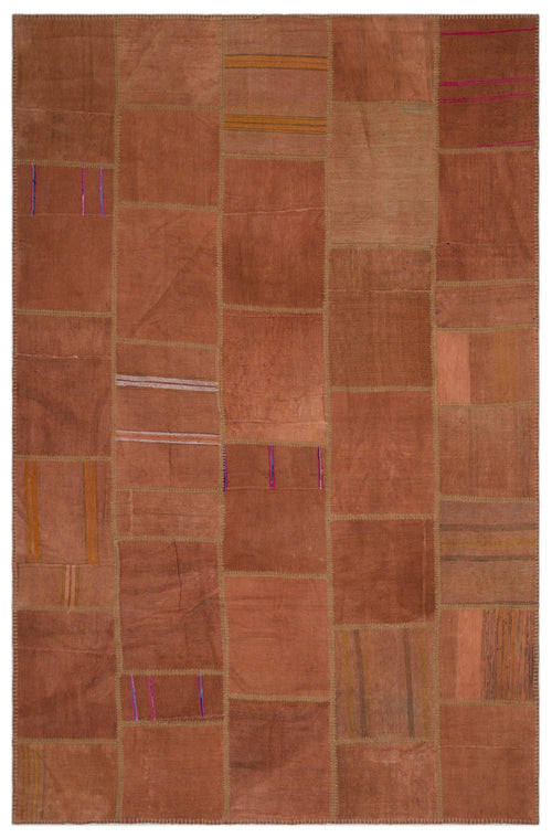 Teselya Orange Patchwork Wool Handmade Area Rug 6'4" x 9'11"