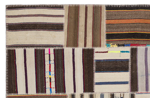 Teselya 2245 Beige Striped Wool Handmade Area Rug 5'3" x 7'7"