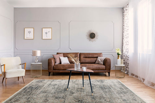 Vintage Area Rug | Pistoia Mink Machine Made Rug, High Low Carved Carpet, Easy To Clean