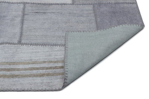 Teselya Beige Patchwork Wool Handmade Area Rug 6'7" x 9'11"