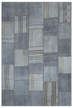 Teselya Beige Patchwork Wool Handmade Area Rug 6'7" x 9'11"