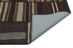 Teselya Beige Striped Wool Handmade Area Rug 6'8" x 9'9"