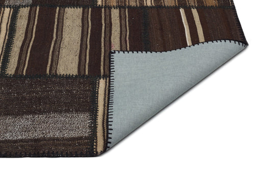 Teselya Beige Striped Wool Handmade Area Rug 6'8" x 9'9"