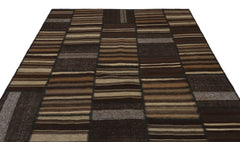 Teselya Beige Striped Wool Handmade Area Rug 6'8" x 9'9"