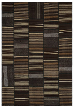 Teselya Beige Striped Wool Handmade Area Rug 6'8" x 9'9"