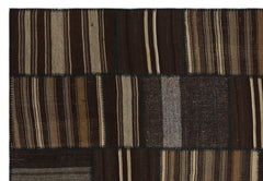 Teselya Beige Striped Wool Handmade Area Rug 6'8" x 9'9"