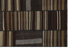 Teselya Beige Striped Wool Handmade Area Rug 6'8" x 9'9"
