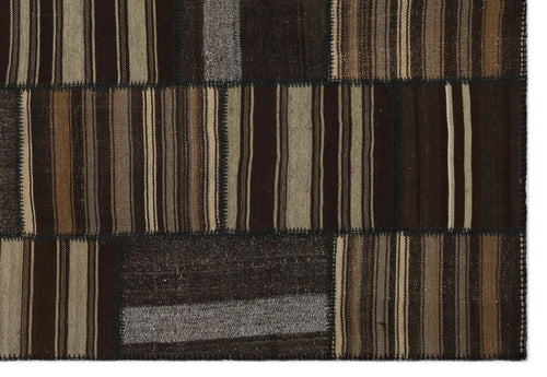 Teselya Beige Striped Wool Handmade Area Rug 6'8" x 9'9"