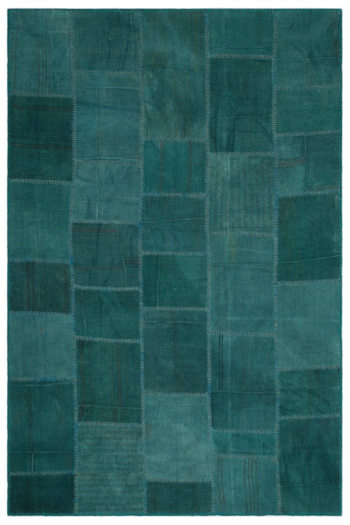 Teselya Green Patchwork Wool Handmade Area Rug 6'6" x 9'8"