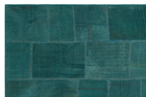 Teselya Green Patchwork Wool Handmade Area Rug 6'6" x 9'8"