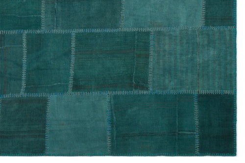 Teselya Green Patchwork Wool Handmade Area Rug 6'6" x 9'8"