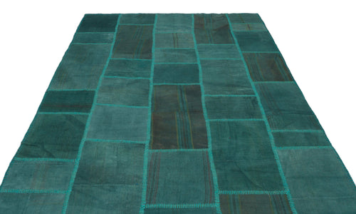 Teselya Green Patchwork Wool Handmade Area Rug 6'4" x 9'11"