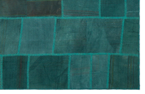 Teselya Green Patchwork Wool Handmade Area Rug 6'4" x 9'11"