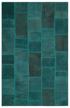 Teselya Green Patchwork Wool Handmade Area Rug 6'4" x 9'11"