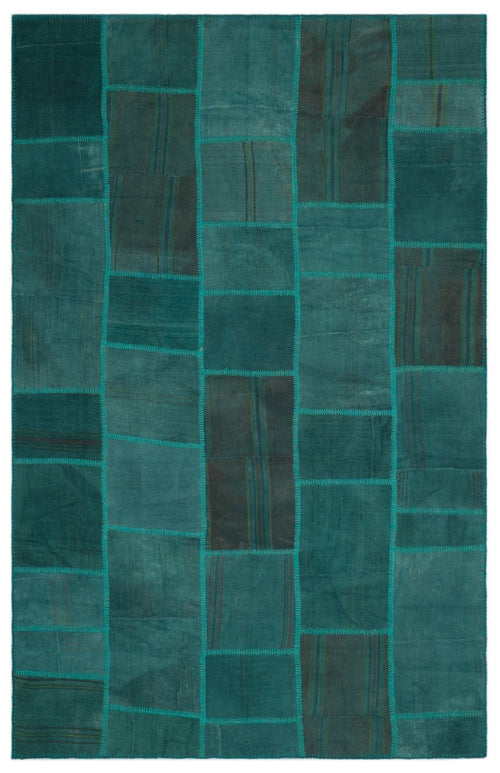 Teselya Green Patchwork Wool Handmade Area Rug 6'4" x 9'11"