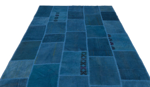 Teselya 22465 Blue Patchwork Wool Handmade Area Rug 6'3" x 9'10"