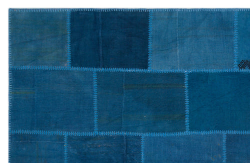 Teselya 22465 Blue Patchwork Wool Handmade Area Rug 6'3" x 9'10"