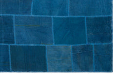 Teselya 22465 Blue Patchwork Wool Handmade Area Rug 6'3" x 9'10"