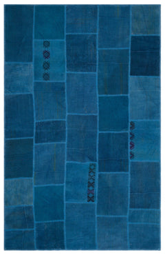 Teselya 22465 Blue Patchwork Wool Handmade Area Rug 6'3" x 9'10"