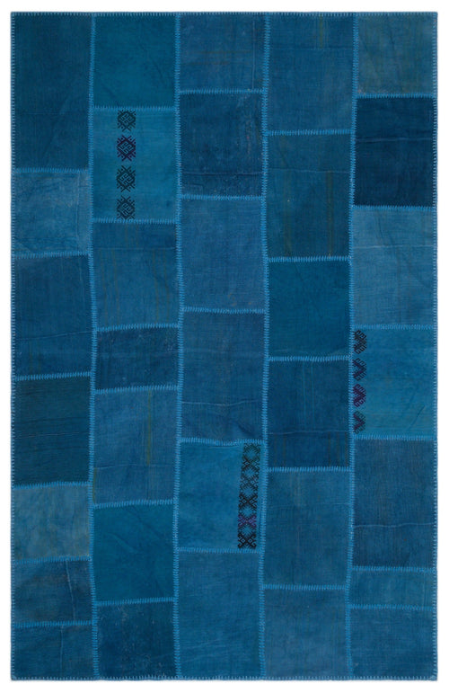Teselya 22465 Blue Patchwork Wool Handmade Area Rug 6'3" x 9'10"