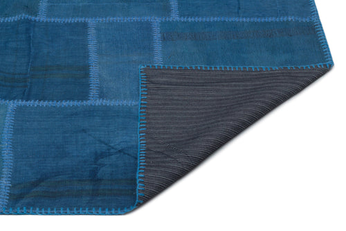 Teselya Blue Patchwork Wool Handmade Area Rug 6'1" x 9'11"