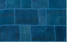Teselya Blue Patchwork Wool Handmade Area Rug 6'1" x 9'11"