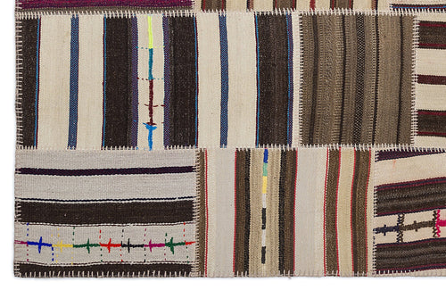 Teselya 2246 Beige Striped Wool Handmade Area Rug 5'3" x 7'7"