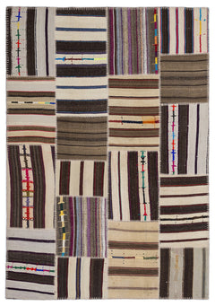 Teselya 2246 Beige Striped Wool Handmade Area Rug 5'3" x 7'7"