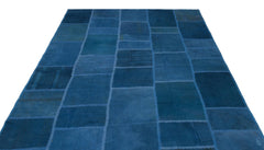 Teselya Blue Patchwork Wool Handmade Area Rug 6'6" x 9'9"