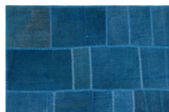 Teselya Blue Patchwork Wool Handmade Area Rug 6'6" x 9'9"