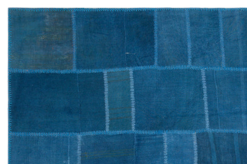 Teselya Blue Patchwork Wool Handmade Area Rug 6'6" x 9'9"
