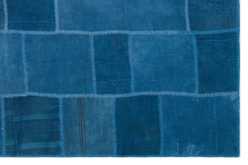 Teselya Blue Patchwork Wool Handmade Area Rug 6'6" x 9'9"