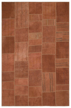 Teselya Beige Patchwork Wool Handmade Area Rug 6'6" x 9'11"