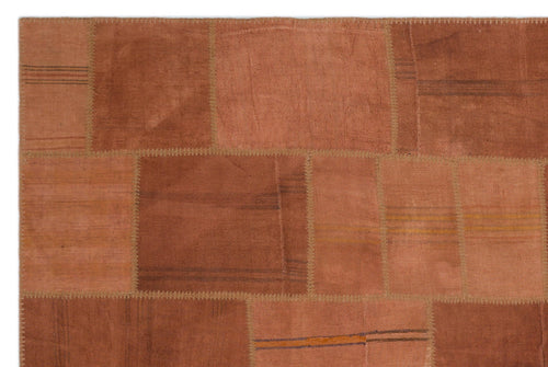 Teselya Orange Patchwork Wool Handmade Area Rug 6'5" x 9'9"
