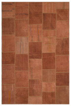 Teselya Orange Patchwork Wool Handmade Area Rug 6'5" x 9'9"