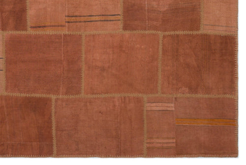 Teselya Orange Patchwork Wool Handmade Area Rug 6'5" x 9'9"