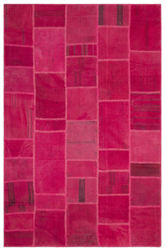 Teselya Pink Patchwork Wool Handmade Area Rug 6'6" x 9'11"