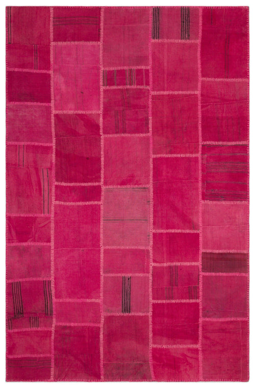 Teselya Pink Patchwork Wool Handmade Area Rug 6'6" x 9'11"