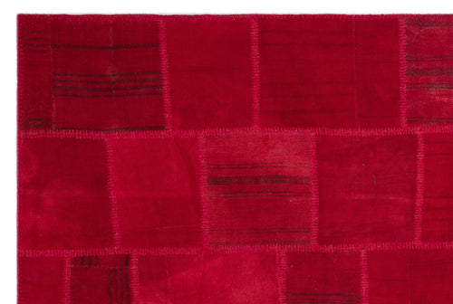 Teselya Red Patchwork Wool Handmade Area Rug 6'6" x 9'10"