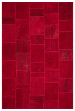 Teselya Red Patchwork Wool Handmade Area Rug 6'6" x 9'10"