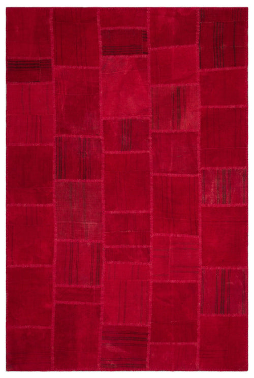 Teselya Red Patchwork Wool Handmade Area Rug 6'6" x 9'10"