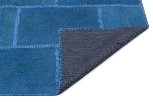 Teselya Blue Patchwork Wool Handmade Area Rug 6'3" x 9'10"