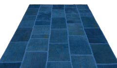 Teselya Blue Patchwork Wool Handmade Area Rug 6'3" x 9'10"