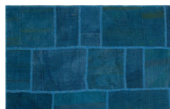 Teselya Blue Patchwork Wool Handmade Area Rug 6'3" x 9'10"