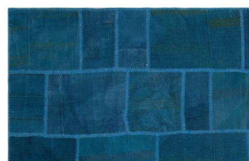 Teselya Blue Patchwork Wool Handmade Area Rug 6'3" x 9'10"